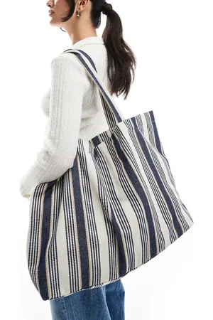 ASOS Large stripe tote bag in navy