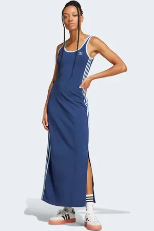 adidas Adicolor 3-stripes tank maxi dress in night indigo / white