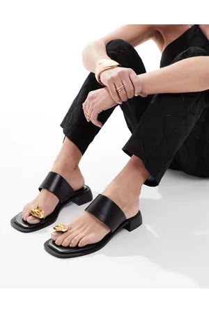 ASOS Finesse heeled mule sandal with bashed metal toe loop in