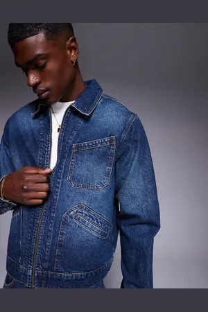 ASOS Co-ord boxy harrington denim jacket in mid wash