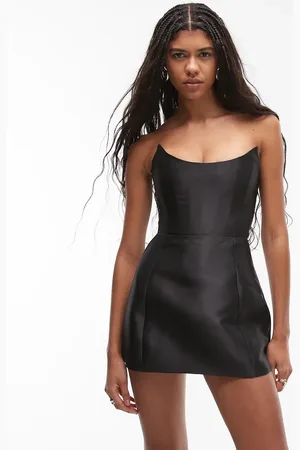 HEIRESS BEVERLY HILLS Structured satin lace up back bandeau mini dress in
