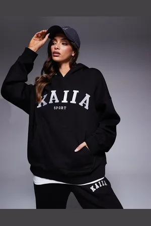 Kaiia Sport embroidered logo oversized hoodie co-ord in and cream