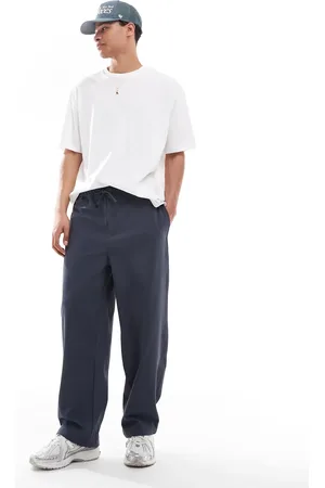 Bershka Relaxed tailored trousers in dark blue