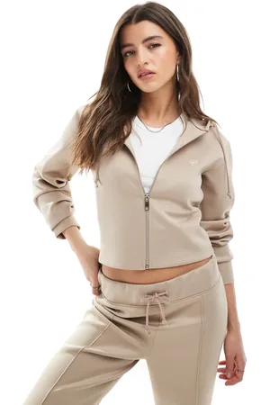 Miss Selfridge Soft touch zip through hoodie co ord in camel