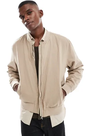 New Look Linen bomber jacket in beige