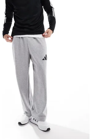 adidas Adidas Training essentials wide leg 3 bar logo pants in