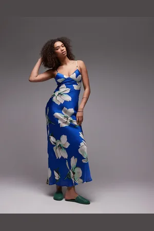 Emory Park Bold bloom satin maxi cami dress in cobalt