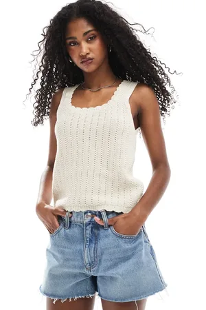ASOS Knitted tank top with scalloped edge in ecru