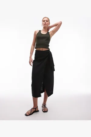 MANGO Linen wrap skirt in