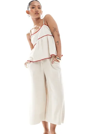 New Look Cropped linen trousers in stone