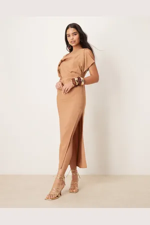 ASOS Square neck draped midaxi dress in tobacco