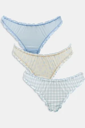 ASOS 3 pack mesh scrunch thongs in yellow ditsy pint & blue gingham