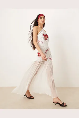 For Love & Lemons Mi Amore embroidered maxi dress in white