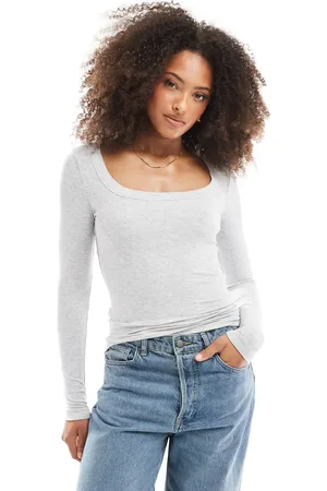 Cotton On Cotton On staple rib scoop neck long sleeve top in marle