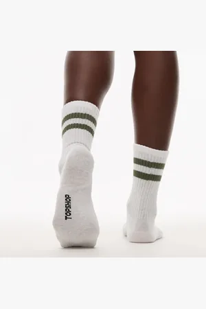 Topshop Sporty ribbed socks with stripe in green &
