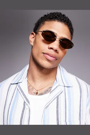 ASOS Hexagon rimless sunglasses with brown lenses and shiny pale temples