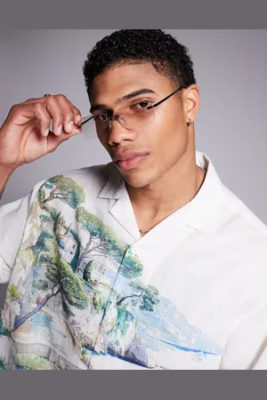 ASOS Rectangle rimless sunglasses with pale pink lenses and temples