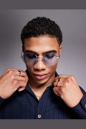 ASOS Round rimless sunglasses with blue ombre lenses and temples