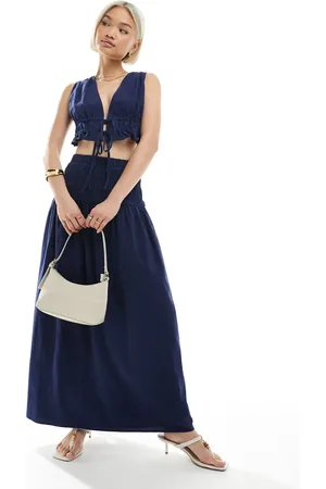 4th & Reckless Linen look dropped waist maxi skirt co-ord in