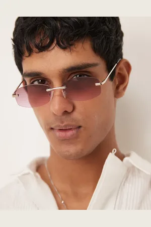 ASOS Round rimless sunglasses with purple lenses and temples
