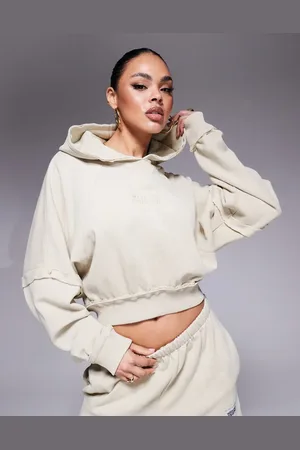ASOS Weekend Collective hoodie co-ord with hilo exposed seam detail in washed stone