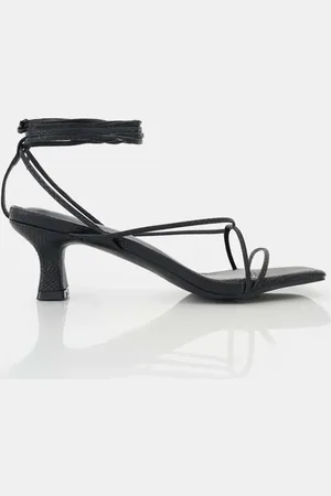 Public Desire Shibuya snake texture pu square toe lace up low heels in snake
