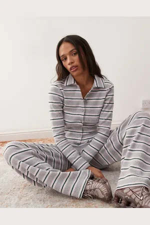 Reclaimed Brushed stripe polo cardigan co-ord in stripe