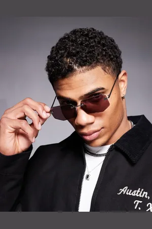 ASOS Rectangle rimless sunglasses with burgundy lenses and matte temples