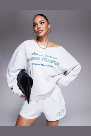 ASOS Weekend Collective off shoulder sweatshirt co-ord with embroidered logo in marl