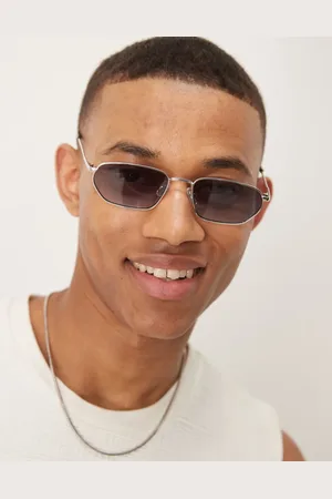 ASOS Metal rectangle sunglasses with frame and purple to blue ombre lens