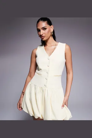 Kaiia Exclusive tailored sleeveless button through puffball mini dress in buttermilk