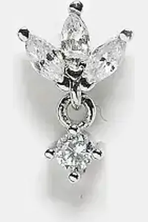 Kingsley Ryan Gemset lotus flower labret piercing earring with dangle cubic zirconia in steel