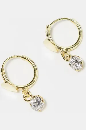 Kingsley Ryan Heart huggie earrings with cubic zirconia in plated