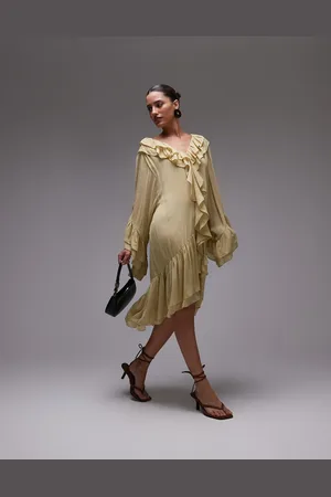 & OTHER STORIES Sheer chiffon mini dress with ruffles and tier hem in buttermilk yellow