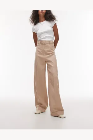 & OTHER STORIES Fluid wide leg trousers with eyelet belt in beige
