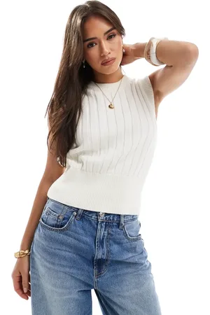 ASOS Knitted wide rib tank with sculpted hem detail in cream