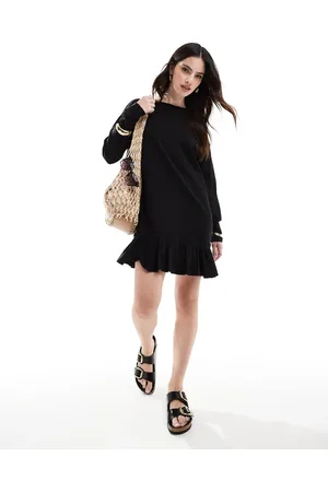 Miss Selfridge Long sleeve poplin frill detail t-shirt dress in