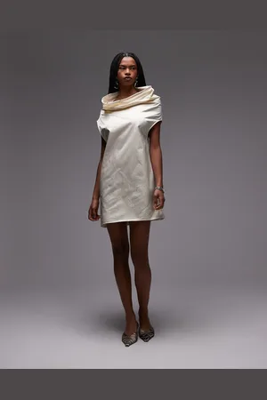 MANGO Capsule premium satin mini dress with ruched neck detail in oyster
