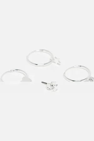 Monki 4 pack mix and match heart and star earrings in
