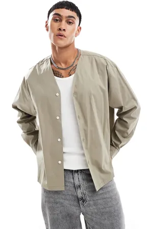 ASOS Oversized boxy shirt with baseball collar in khaki
