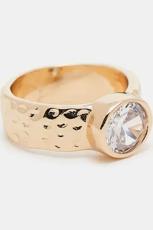 ASOS Ring with hammered band and cubic zirconia crystal in tone