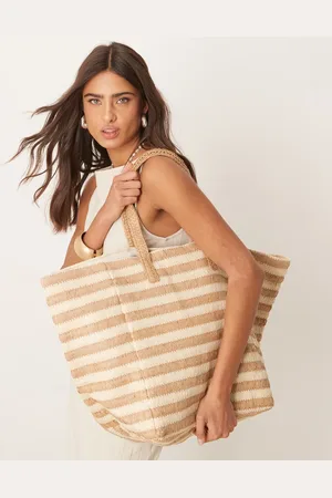 ASOS Straw oversized tote bag in natural stripe