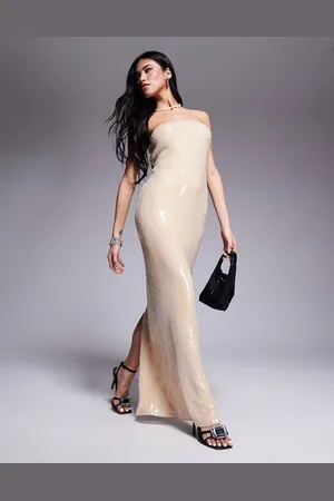 Rare Fashion London sequin bandeau maxi dress in buttercream