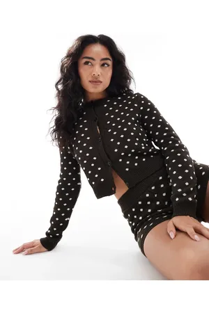 Miss Selfridge Knitted polka dot shrunken cardigan in