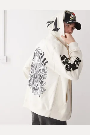 ED HARDY Mono montage zip through hoodie in beige