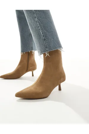 Stradivarius Suede leather heeled boot in tan