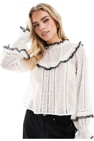 Miss Selfridge Embroidered chiffon heritage blouse with black tipping