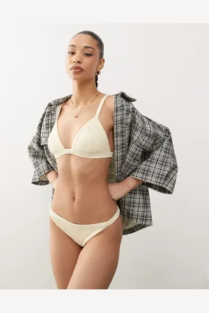 Weekday Ribbed triangle bikini top in buttermilk