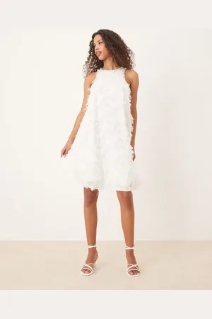 Y.A.S Textured racer neck mini dress with pearl embellished trim in