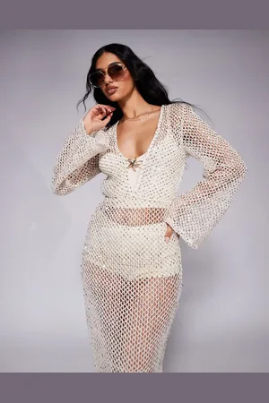 South Beach Silver sequin maxi beach dress in cream